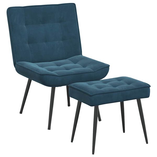 vidaXL Chaise de relaxation avec tabouret Bleu Velours