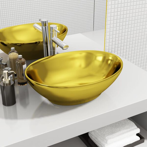 vidaXL Lavabo 40 x 33 x 13,5 cm C&eacute;ramique Dor&eacute;