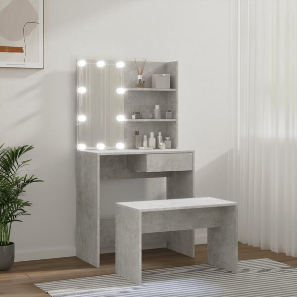 vidaXL Ensemble de coiffeuse avec LED Gris b&eacute;ton Bois d'ing&eacute;nierie