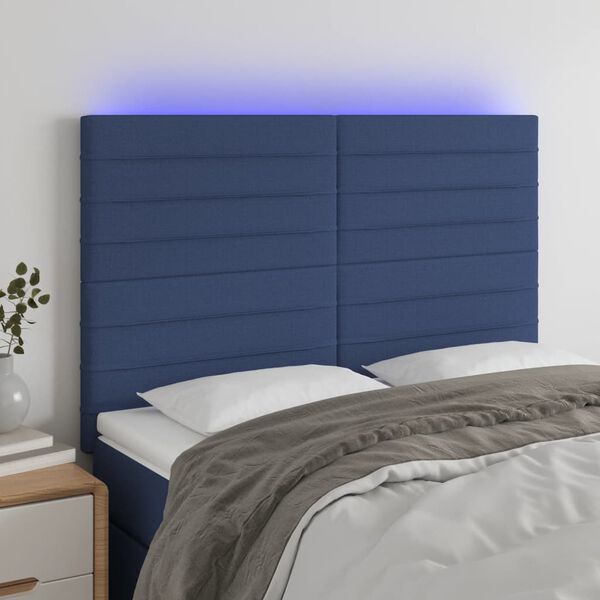 vidaXL T&ecirc;te de lit &agrave; LED Bleu 144x5x118/128 cm Tissu
