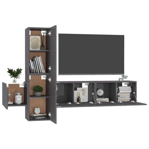 vidaXL Ensemble de meubles TV 5 pcs Gris brillant Bois d'ingénierie