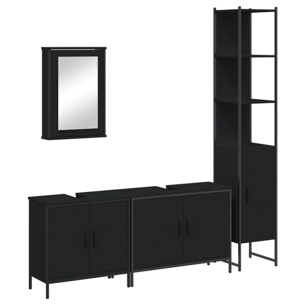 vidaXL Ensemble de meubles salle de bain 4 pcs noir bois d'ing&eacute;nierie