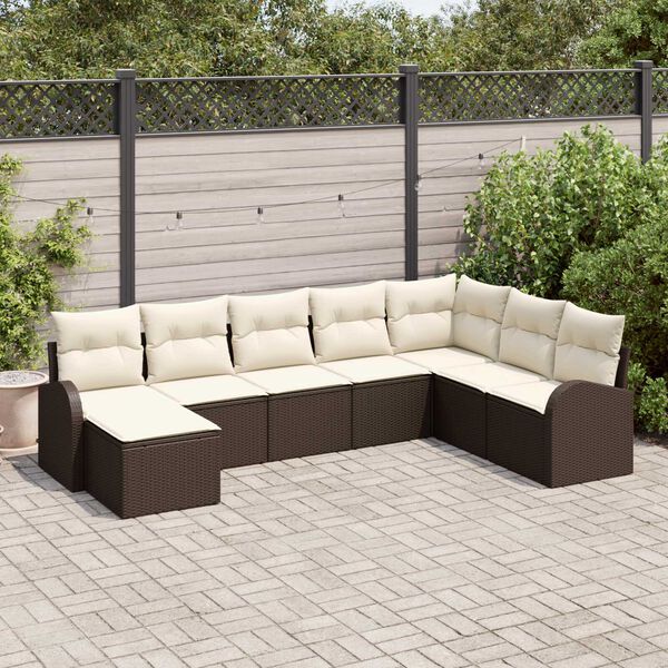 vidaXL Ensemble de Canap&eacute;s 8 pcs Marron et blanc polyrotin