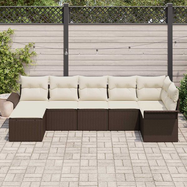 vidaXL Ensemble de canap&eacute; de jardin 7 pcs Marron Poly rotin