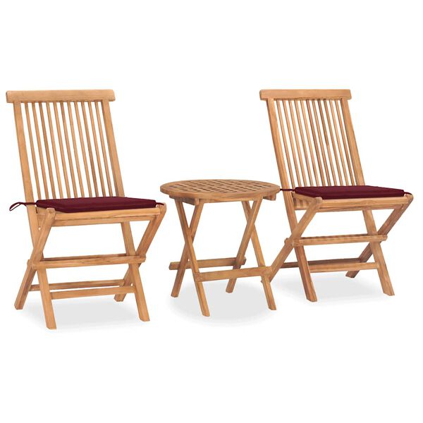 vidaXL Ensemble &agrave; manger d'ext&eacute;rieur pliable avec coussin 3 pcs Teck