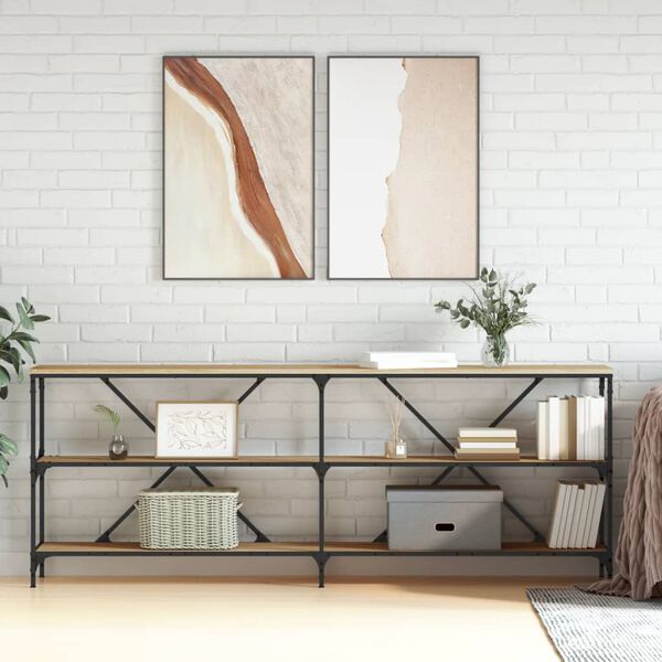 vidaXL Table console ch&ecirc;ne sonoma 200x30x75cm bois d'ing&eacute;nierie et fer