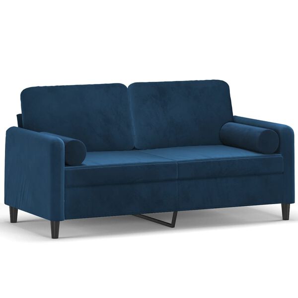 vidaXL Canap&eacute; 2 places et oreillers et coussins Bleu 140 cm Velours