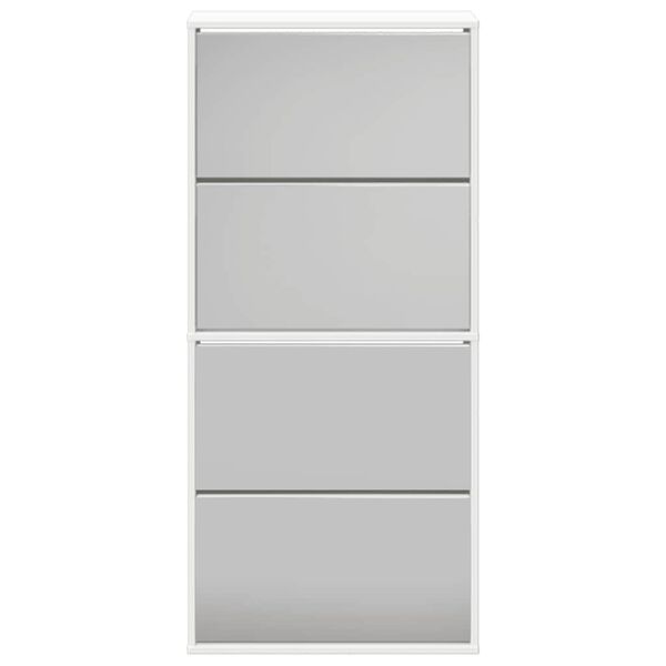 vidaXL Meuble &agrave; chaussures 4 &eacute;tag&egrave;res et miroir 63x17x134 cm Blanc