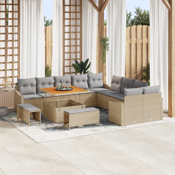 vidaXL Ensemble de canap&eacute; de jardin 13 pcs Beige Poly rotin
