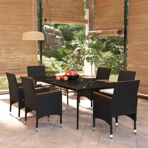 vidaXL Ensemble &agrave; manger de jardin avec coussins 7 pcs Noir