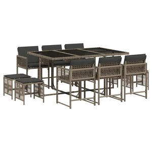 vidaXL Ensemble &agrave; manger de jardin 11pcs avec coussins gris poly rotin