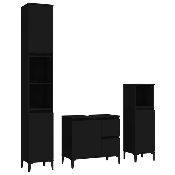 vidaXL Ensemble d'armoires salle de bain 3 pcs noir bois d'ing&eacute;nierie