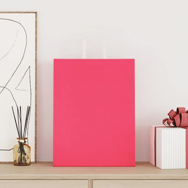 vidaXL Sacs en papier 50 pcs avec poign&eacute;es rose 32x12x42 cm