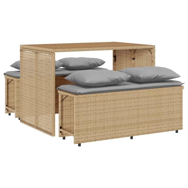 vidaXL Ensemble à manger de jardin et coussins 3 pcs Beige poly rotin