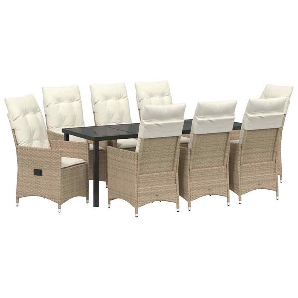 vidaXL Ensemble de salle &agrave; manger pour jardin 9 pcs Beige polyrotin
