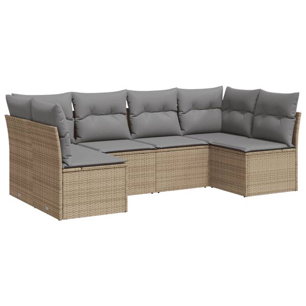 vidaXL Salon de jardin avec coussins 6 pcs beige r&eacute;sine tress&eacute;e