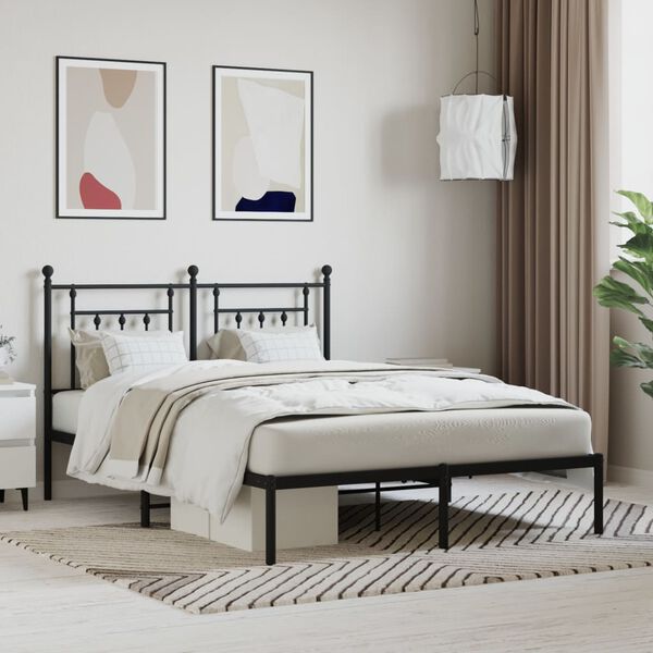 vidaXL Cadre de lit m&eacute;tal sans matelas avec t&ecirc;te de lit noir 140x190cm