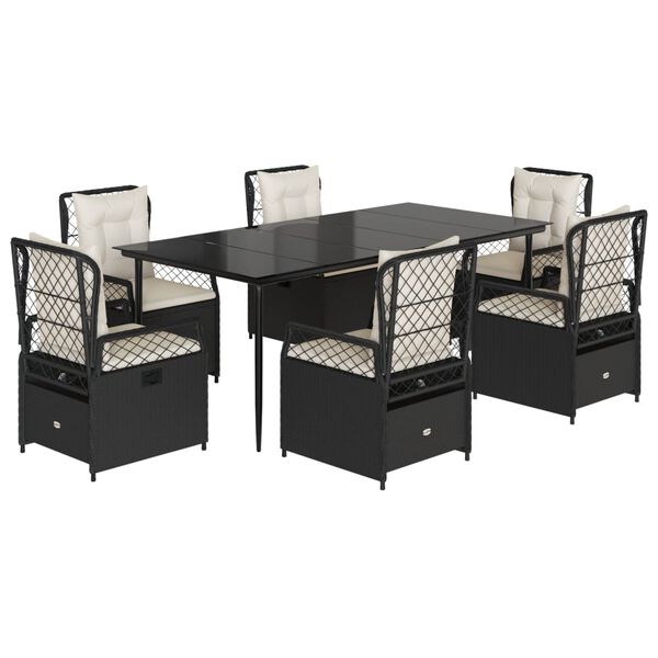 vidaXL Ensemble &agrave; manger de jardin coussins 7pcs Noir R&eacute;sine tress&eacute;e