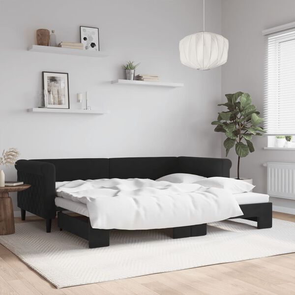 vidaXL Lit de jour avec gigogne sans matelas noir 90x200 cm