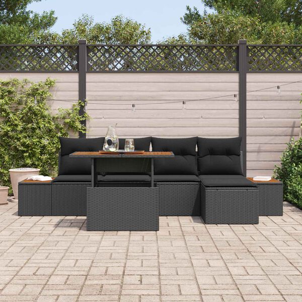 vidaXL Ensemble de canap&eacute; de jardin 6 pcs Noir Poly rotin