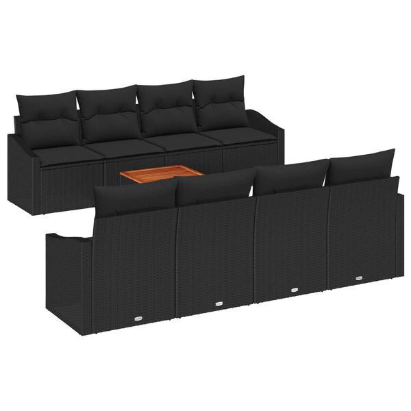 vidaXL Ensemble de canap&eacute; de jardin avec coussin 9 pcs Noir polyrotin