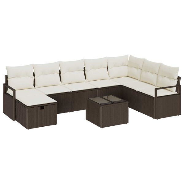 vidaXL Ensemble de Canap&eacute;s avec coussin Marron et Cr&egrave;me polyrotin