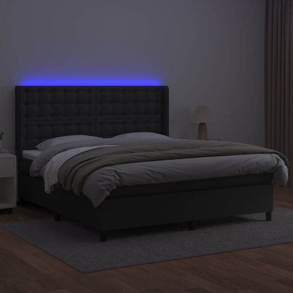 vidaXL Sommier à lattes de lit matelas LED Noir 160x200cm Similicuir