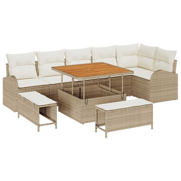 vidaXL Ensemble de canap&eacute; de jardin 9 pcs Beige Poly rotin