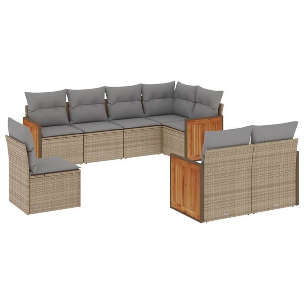 vidaXL Salon de jardin avec coussins 8 pcs beige r&eacute;sine tress&eacute;e