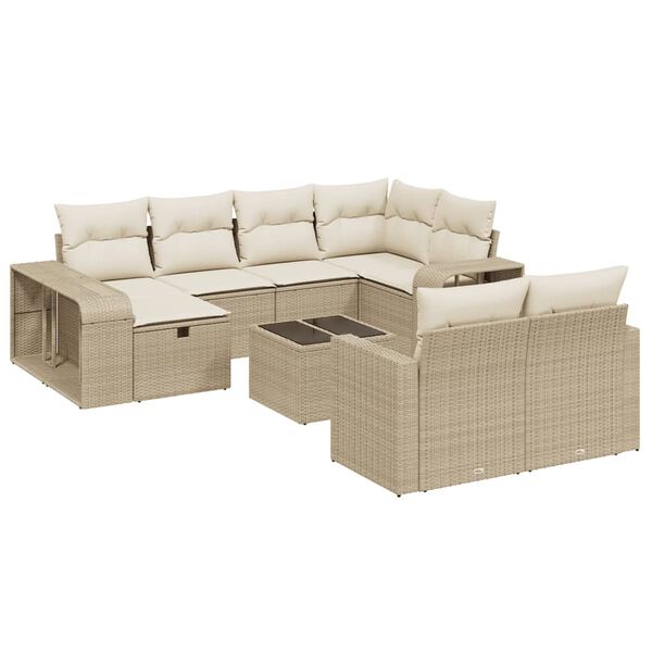 vidaXL Salon de jardin 11 pcs avec coussins beige r&eacute;sine tress&eacute;e