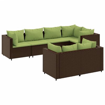 vidaXL Salon de jardin avec coussins 7 pcs marron résine tressée