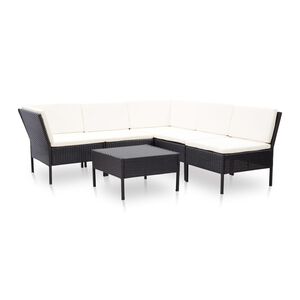 vidaXL Salon de jardin 6 pcs avec coussins r&eacute;sine tress&eacute;e noir