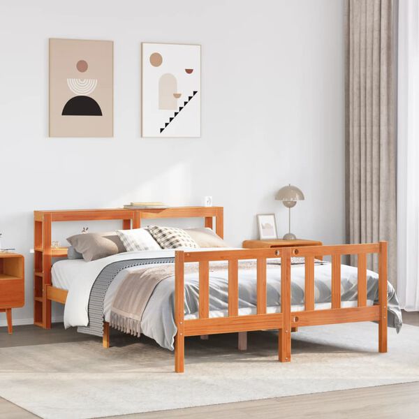 vidaXL Cadre de lit et t&ecirc;te de lit sans matelas cire marron 120x190 cm