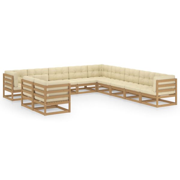 vidaXL Salon de jardin 11 pcs avec coussins Marron miel Bois de pin