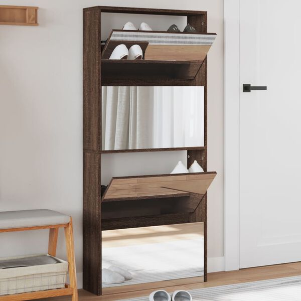 vidaXL Armoire &agrave; chaussures miroir 4 niveaux ch&ecirc;ne marron 63x17x134 cm