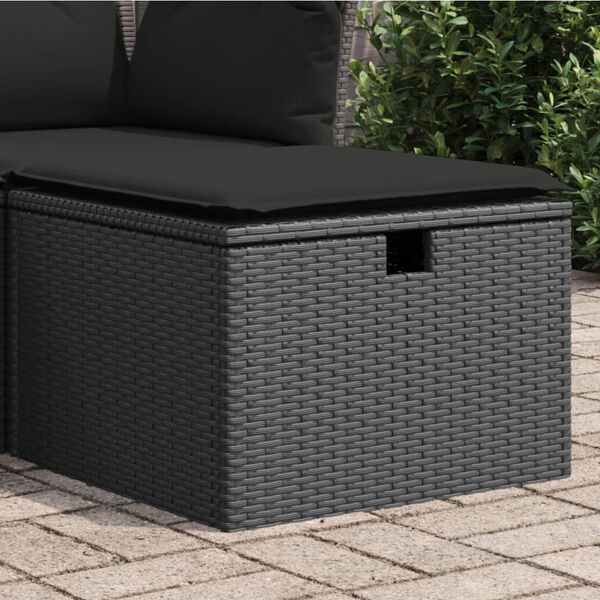 vidaXL Tabouret de jardin avec coussin noir 55x55x37 cm r&eacute;sine tress&eacute;e