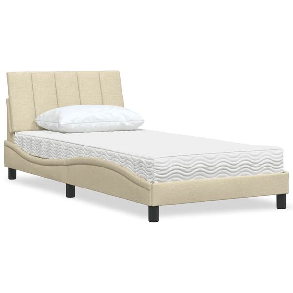 vidaXL Lit avec matelas Hanko cr&egrave;me 100x200 cm tissu