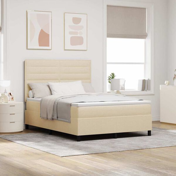 vidaXL Lit &agrave; ressorts avec matelas avec LED Cr&egrave;me 140 x 200 cm tissu