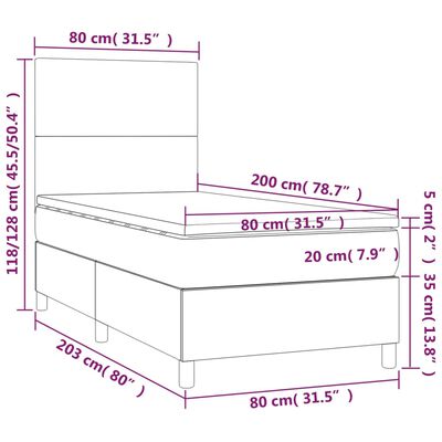 vidaXL Sommier à lattes de lit avec matelas Gris 80x200 cm Similicuir