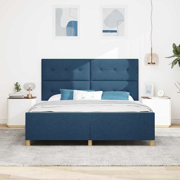 vidaXL Cadre de lit avec t&ecirc;te de lit Bleu 180 x 200 cm tissu
