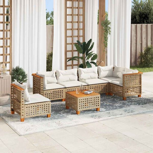 vidaXL Salon de jardin avec coussins 7 pcs beige r&eacute;sine tress&eacute;e