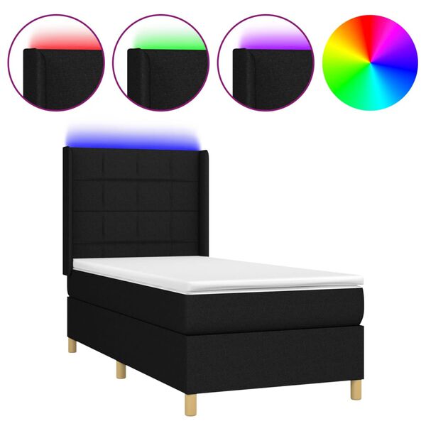 vidaXL Sommier &agrave; lattes de lit matelas et LED Noir 100x200 cm Tissu