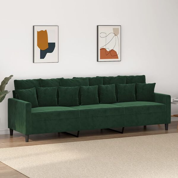 vidaXL Canap&eacute; &agrave; 3 places Vert fonc&eacute; 210 cm Velours