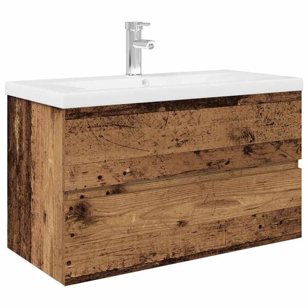 vidaXL Meuble lavabo avec bassin et robinet int&eacute;gr&eacute;s vieux bois