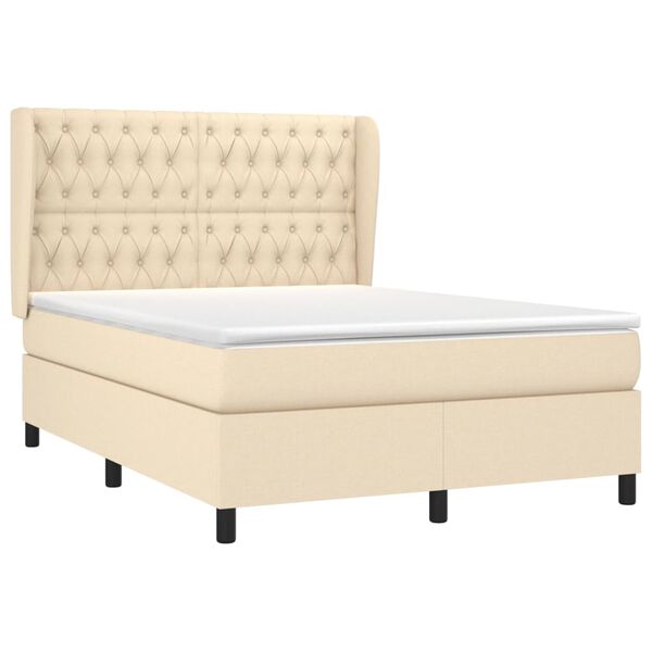 vidaXL Sommier &agrave; lattes de lit avec matelas Cr&egrave;me 140x190 cm Tissu