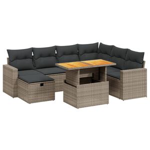 vidaXL Salon de jardin 8 pcs avec coussins gris r&eacute;sine tress&eacute;e