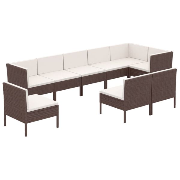 vidaXL Salon de jardin 9 pcs avec coussins r&eacute;sine tress&eacute;e marron