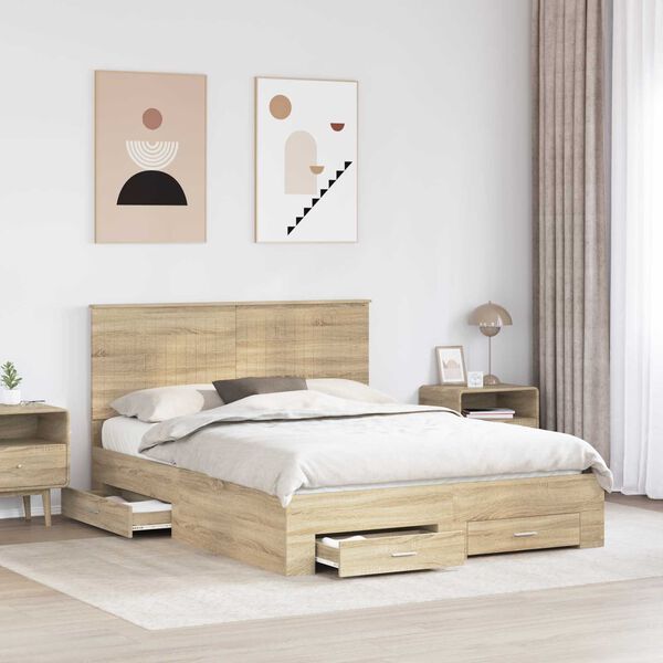 vidaXL Cadre de lit Ch&ecirc;ne Sonoma 150 x 200 cm Bois d'ing&eacute;nierie