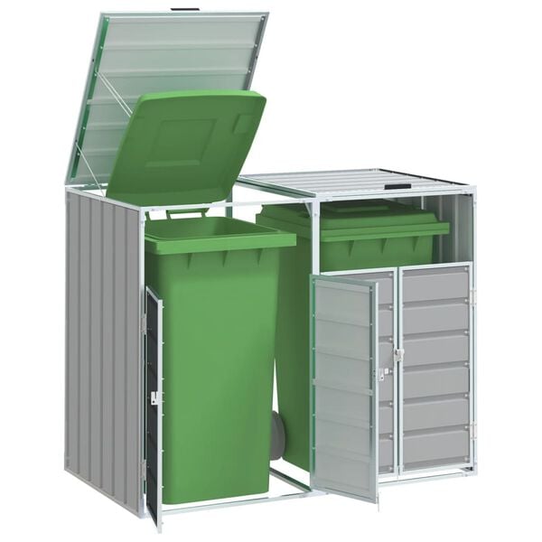 vidaXL Rangement à roulettes pour poubelles pour deux bacs gris acier
