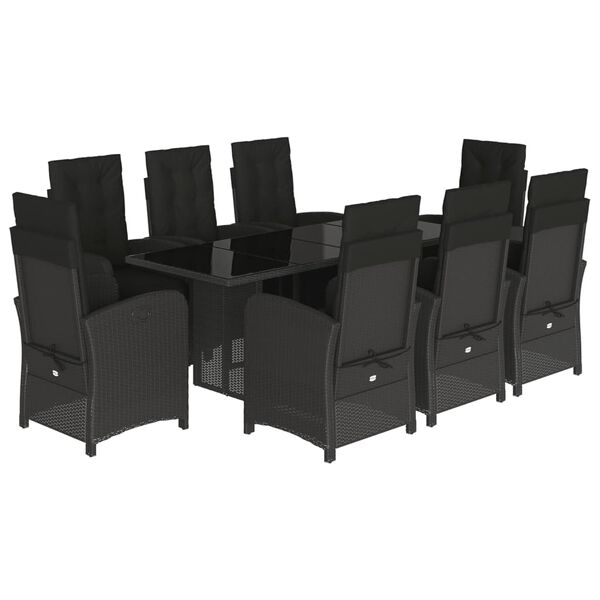 vidaXL Ensemble &agrave; manger de jardin 9pcs coussins noir r&eacute;sine tress&eacute;e